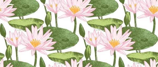 Naadloze patroon met waterlelie bloemen — Stockvector