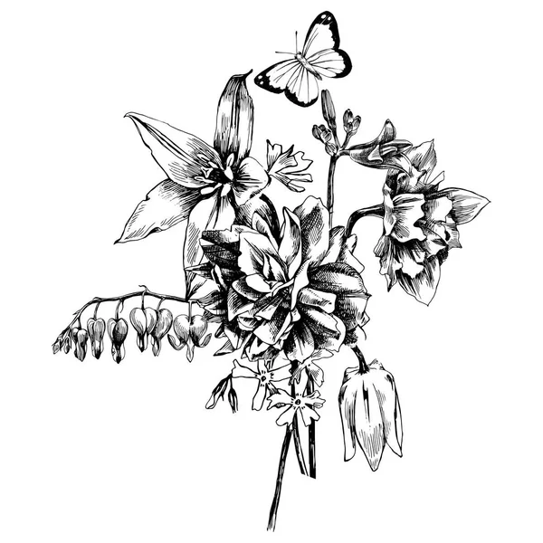 Buket bahar çiçek el çekilmiş — Stok Vektör