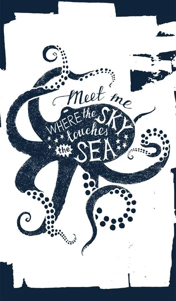 Poster met octopus silhouet en belettering — Stockvector