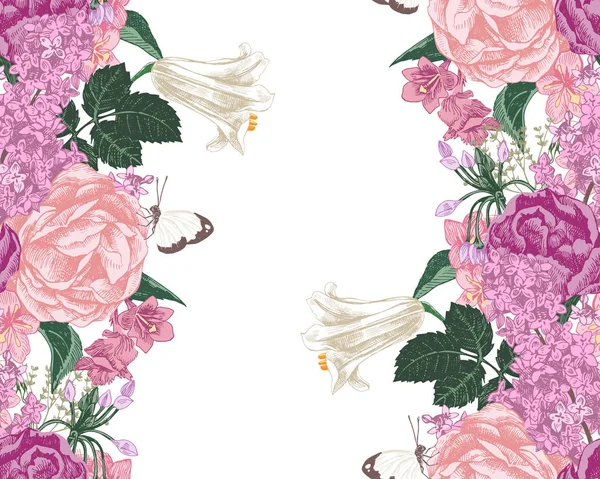 Fond sans couture avec des fleurs de printemps — Image vectorielle
