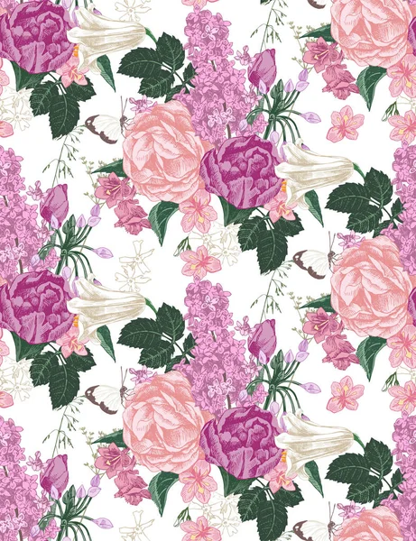 Patrón sin costura con flores de primavera — Archivo Imágenes Vectoriales