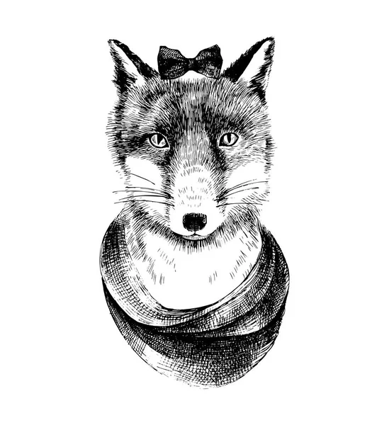Ilustración de zorro vestido a mano — Vector de stock