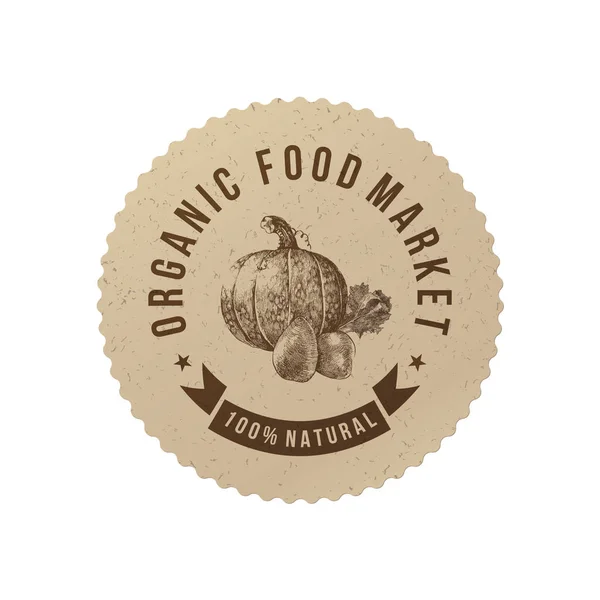 Mercado de alimentos orgânicos emblema de papel redondo — Vetor de Stock