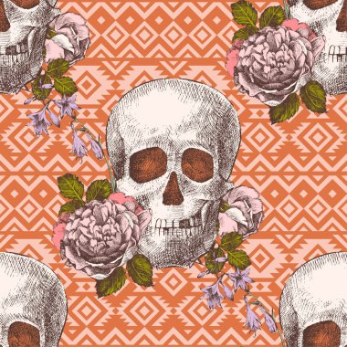 kafatasları ve çiçekler ile Seamless Modeli