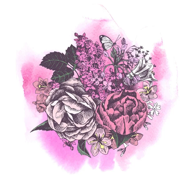 Bouquet de fleurs de printemps dessiné à la main — Image vectorielle