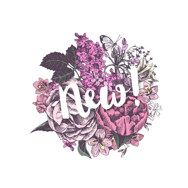 Design floral rond avec texte nouveau — Image vectorielle