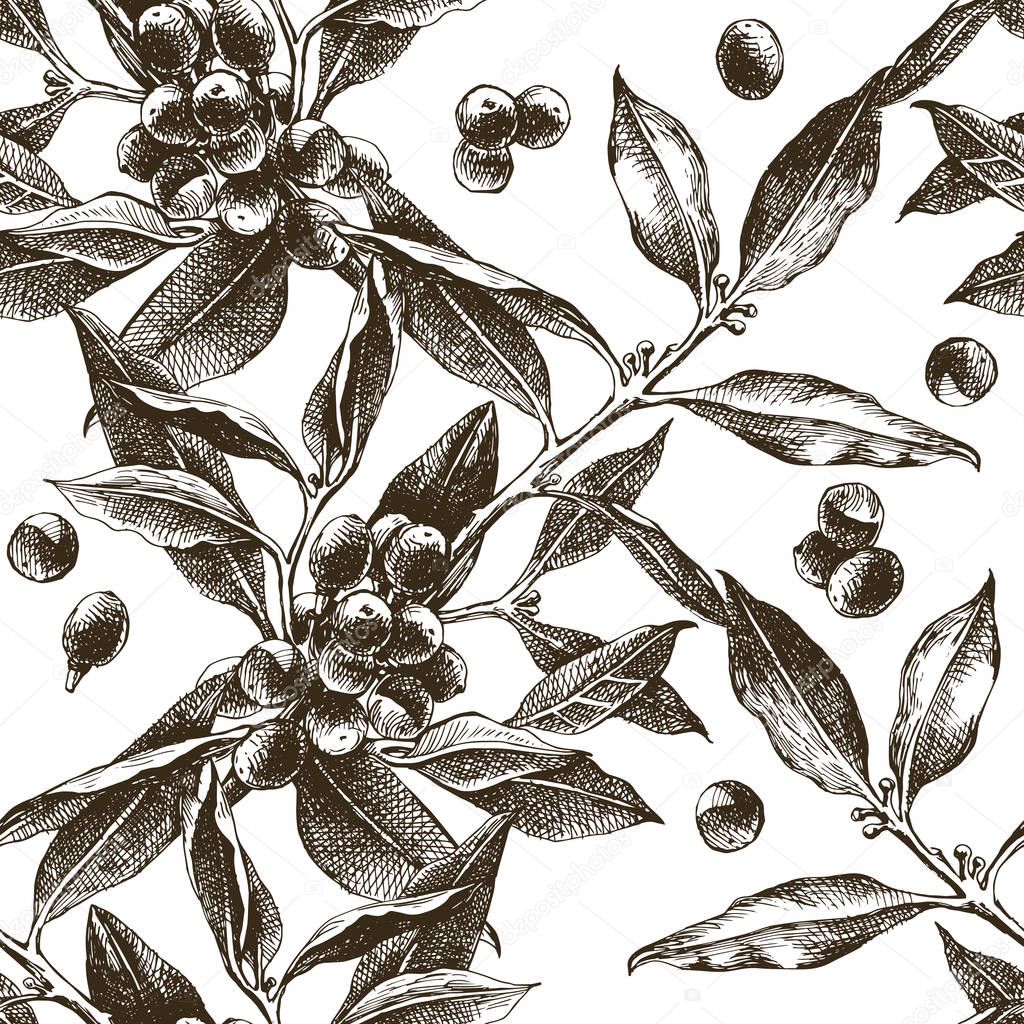 Seamless pattern with coffee tree branches