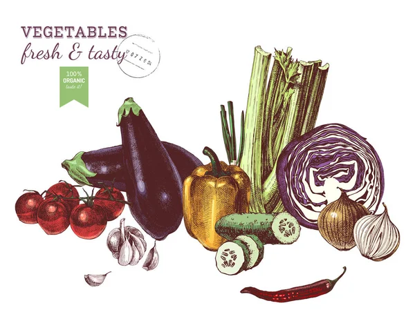 Frontera de verduras dibujadas a mano — Archivo Imágenes Vectoriales