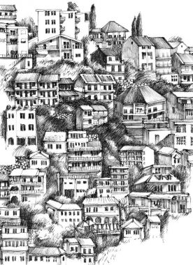 Evler elle çizilmiş Ulcinj, Karadağ