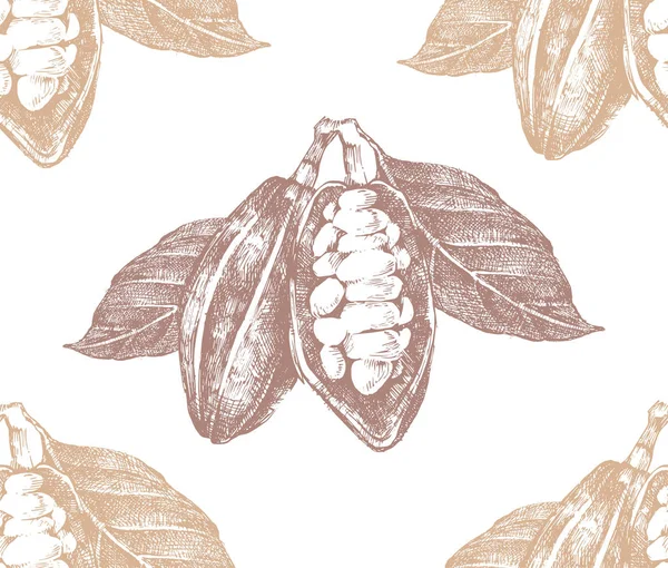 Patrón sin costura dibujado a mano con granos de cacao — Archivo Imágenes Vectoriales