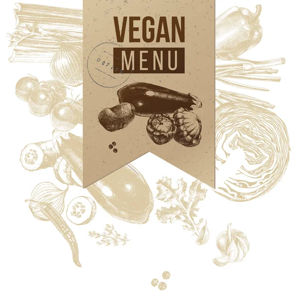 Menú vegano etiqueta artesanal — Vector de stock