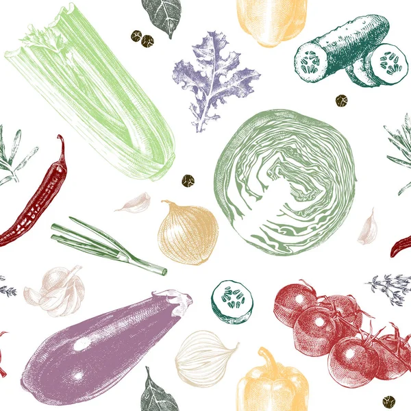 シームレス パターンが描かれた野菜を手します。 — ストックベクタ