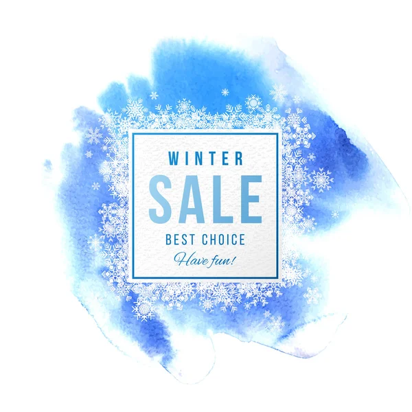 Banner de venta con copos de nieve sobre fondo azul — Vector de stock