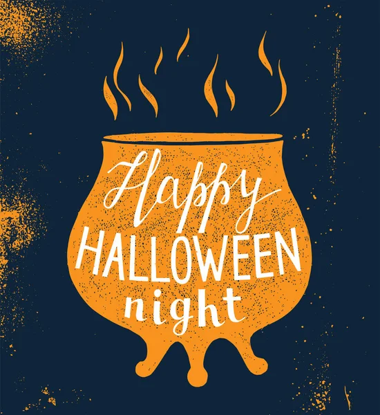 Diseño de Halloween con silueta de olla y letras — Vector de stock