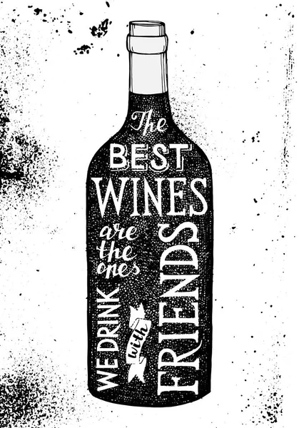 Schriftzug über Wein in dunkler Flaschensilhouette — Stockvektor