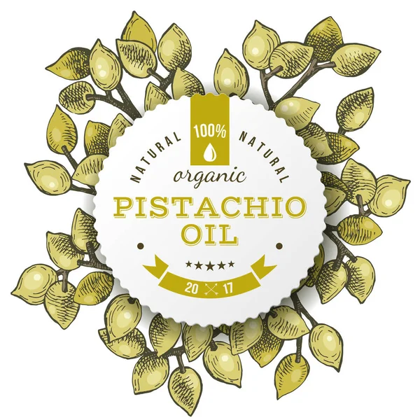 Phistachio 油标签在手绘制的螺母 — 图库矢量图片