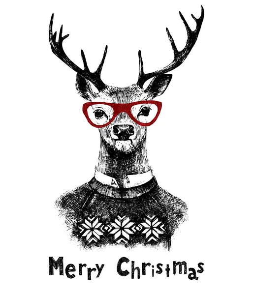 Biglietto natalizio con cervo — Vettoriale Stock
