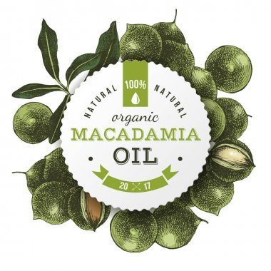 Macadamia yağı etiketi ile el çekilmiş fındık