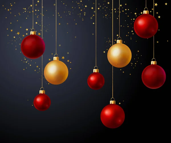 Christmas gold and red balls over black background — Stock Vector