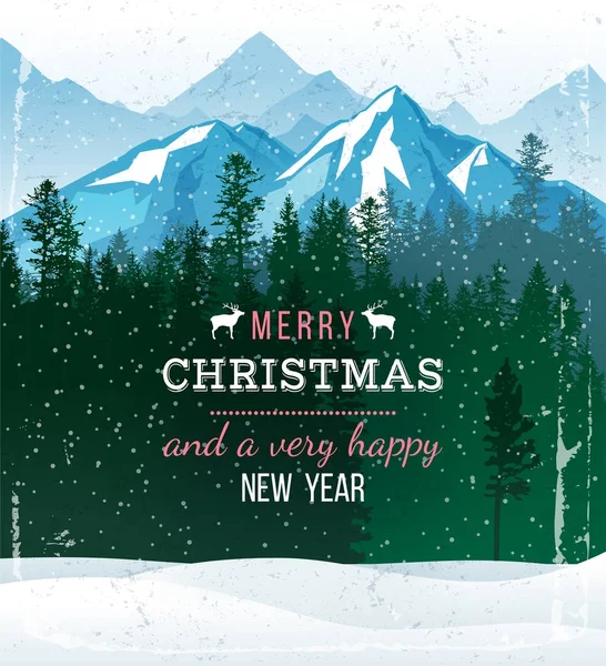 Paisaje de invierno con felicitaciones de Navidad y año nuevo — Vector de stock