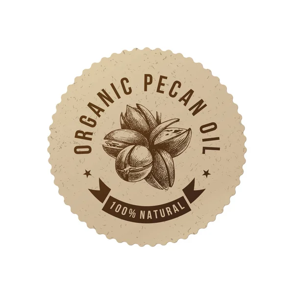 Emblema olio di pecan biologico — Vettoriale Stock