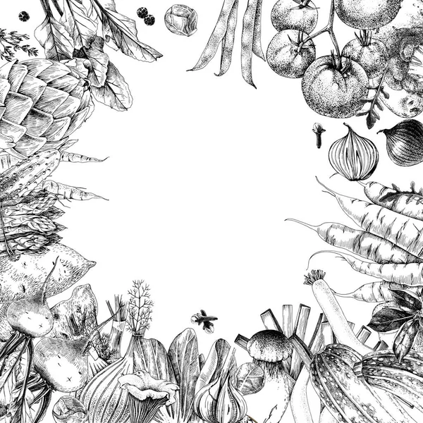 Hintergrund mit handgezeichnetem Gemüse — Stockvektor