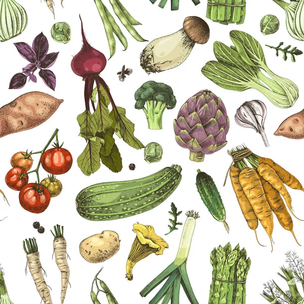Hand gezeichnetes nahtloses Muster mit Gemüse — Stockvektor