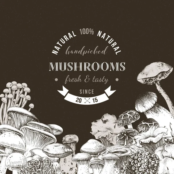 Bakgrund med handritade ätbara svampar — Stock vektor