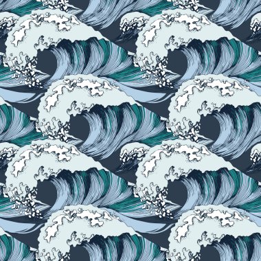 El çizimi, deniz dalgalarıyla kusursuz desen