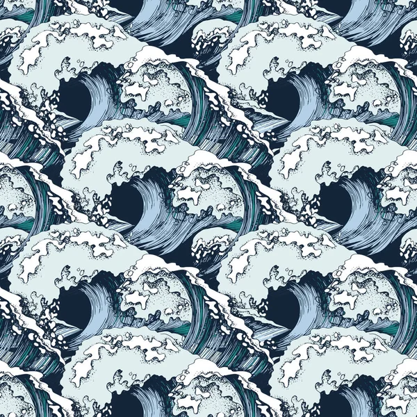 Handgetekend naadloos patroon met zeegolven — Stockvector