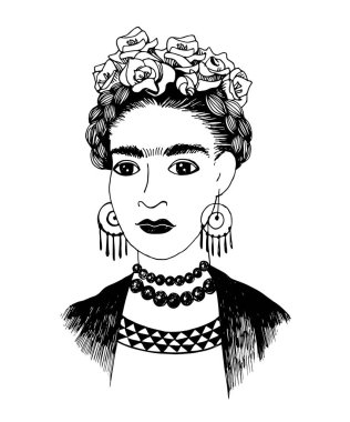 Hand sketched Frida Kahlo portrait clipart