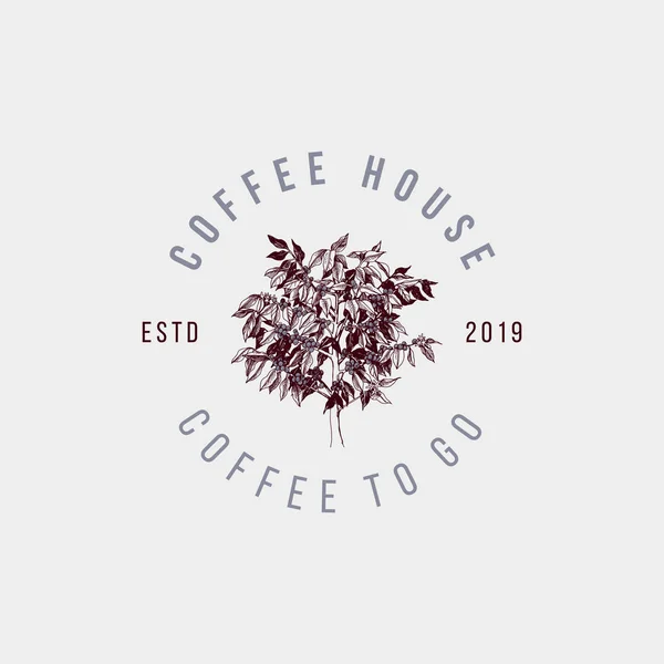 Kahve evi etiketi ve el yapımı kahve ağacı. — Stok Vektör