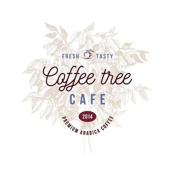 Kahve ağacı etiketi, el yapımı kahve ağacının üstünde. — Stok Vektör
