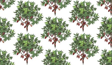 Seamless pattern with hand drawn cocoa trees