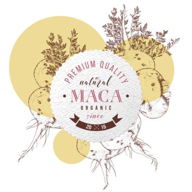 Yuvarlak amblem, elle çizilmiş maca.