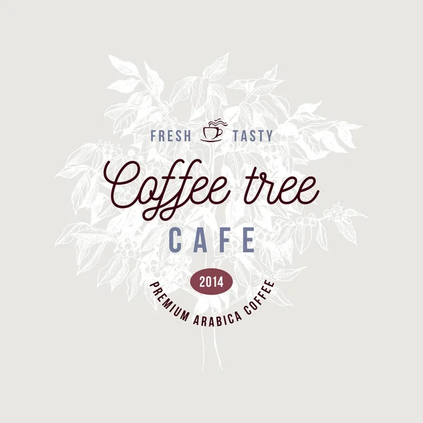 Etiqueta de café árbol de café sobre árbol de café dibujado a mano — Vector de stock