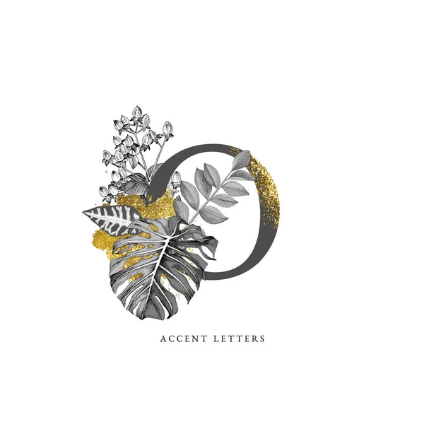 O carta decorada com mão desenhada folhas tropicais — Vetor de Stock