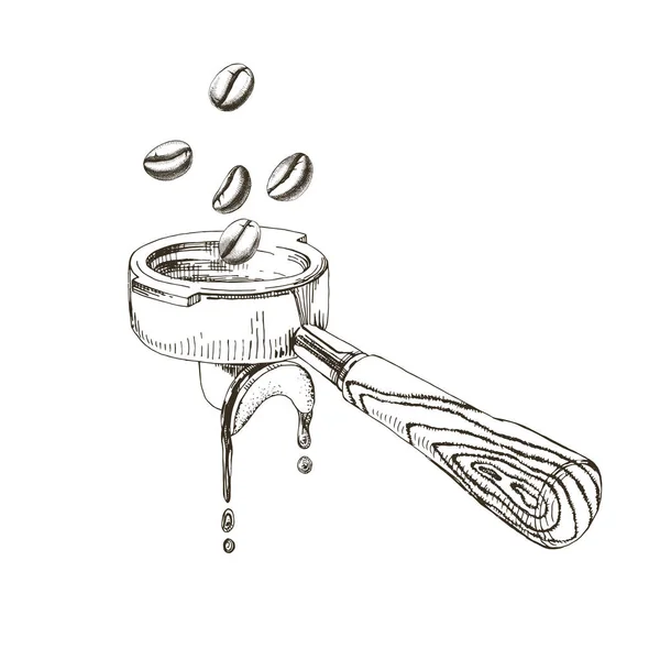 Coffee beans fall into the portafilter — ストックベクタ