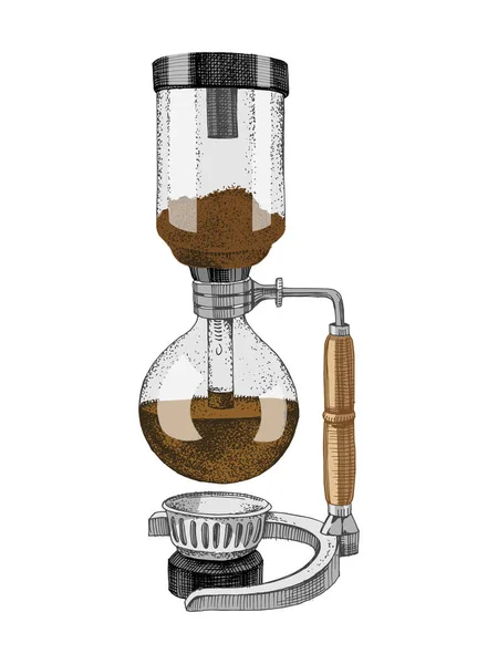 Icona della macchina da caffè a sifone disegnata a mano. Illustrazione vettoriale — Vettoriale Stock