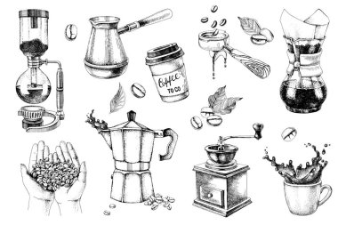 Kahve yapma Icons set