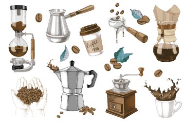 Kahve yapma Icons set