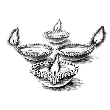 Lit diya lambalarıyla el çizimi arka plan