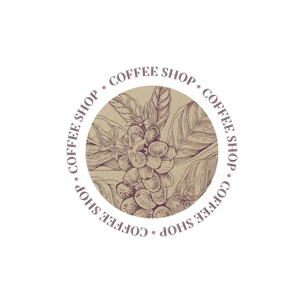 Caffetteria emblema rotondo con ramo di caffè — Vettoriale Stock
