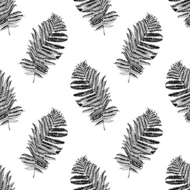 Elle çizilmiş eğreltiotu dallarıyla kusursuz bir desen.