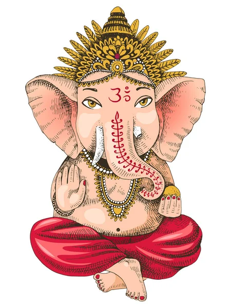 Handritad Ganesha Indiska gud — Stock vektor