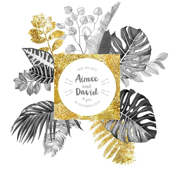 Invitation de mariage dans un style rétro. Illustration botanique — Image vectorielle