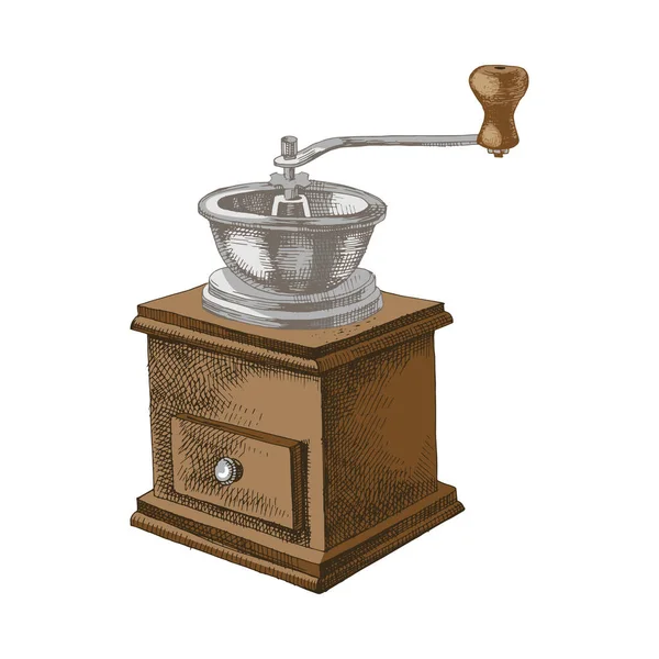 Vintage manual hand drawn coffee mill — Stock Vector