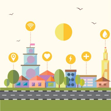  Akıllı şehir konseptiyle farkl² ikon ve öğeleri. 