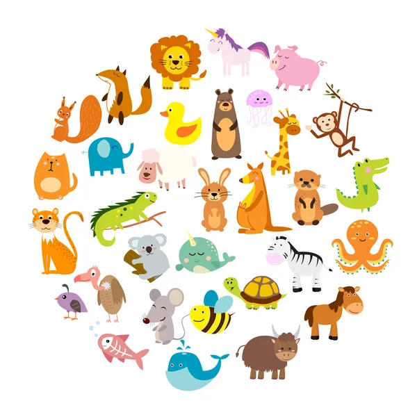 Şirin hayvanların ve kuşların vektör çizimi