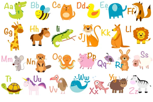 かわいい動物や鳥のベクトル図です。動物のアルファベット — ストックベクタ